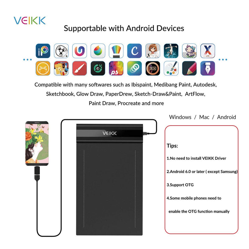 [Australia - AusPower] - VEIKK S640 -2022 Graphic Drawing Tablets 64 inches Ultra Thin and Pocket Pen Tablet with 8192 Levels Passive Pen Digital Drawing Pad for Computer on Linux /Windows /Mac OS /Android (SZHK-S640-V6) S640-V6 