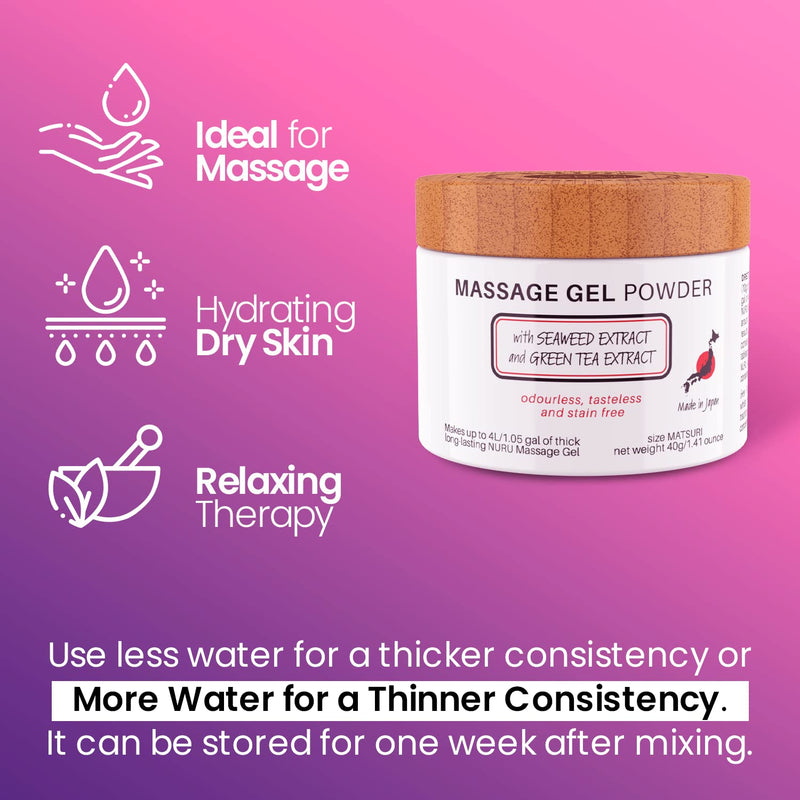 [Australia - AusPower] - Nuru Massage Gel Therapy Powder 40g | Seaweed & Green Tea | Made in Japan | Paraben & Glycerine Free | Makes 1.05 gal 1.41 Ounce (Pack of 1) 