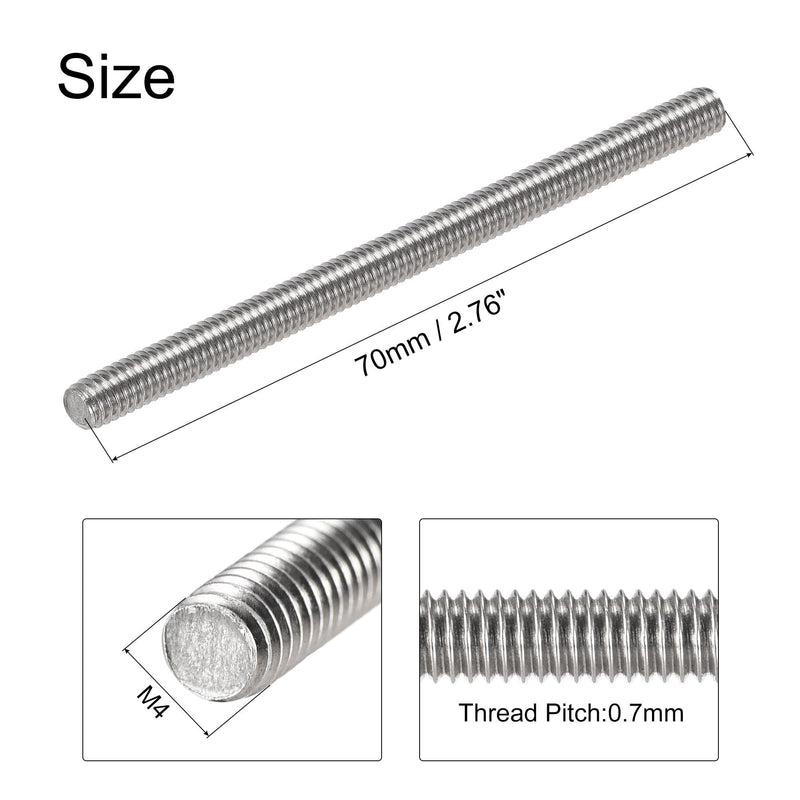 [Australia - AusPower] - uxcell 5Pcs M4 x 70mm Fully Threaded Rod 304 Stainless Steel Right Hand Threads,M4-0.7 Thread Pitch 