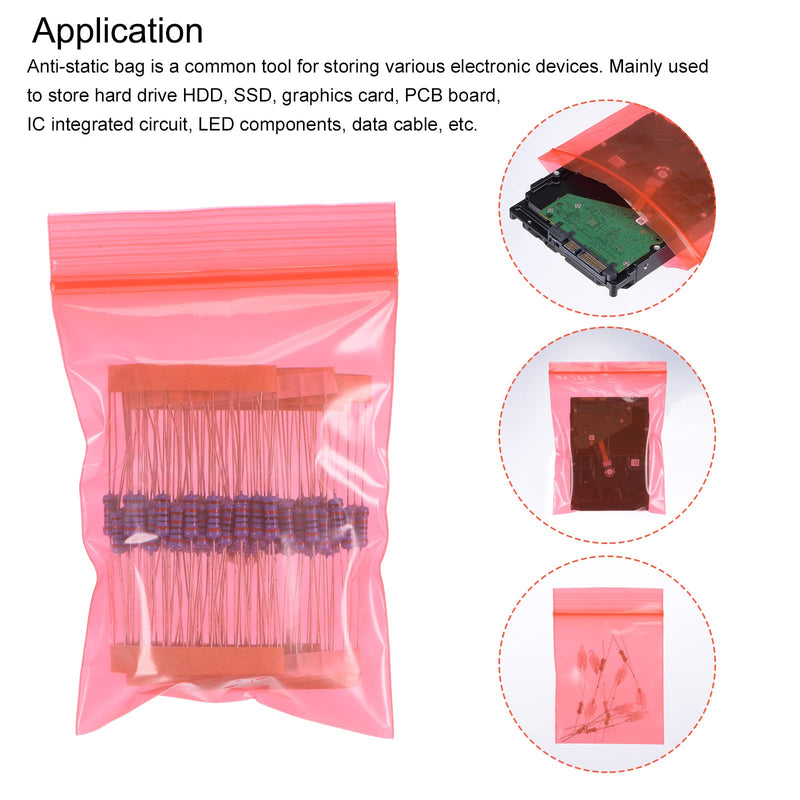 [Australia - AusPower] - MECCANIXITY Anti Static Bags Shielding Bag 2.8x4.3inch(7x11cm) Red Transparent Resealable for Hard Drive HDD SSD 100pcs 