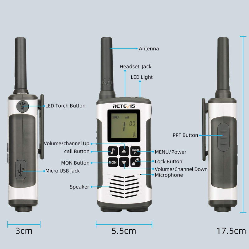 [Australia - AusPower] - Retevis RT45 Walkie Talkies Rechargeable,Long Range 2 Way Radio for Adults,NOAA Weather Alert 22CH,with 1000mAh AA Batteries,Two Way Radio for Camping Hiking Outdoor (2 Pack) 