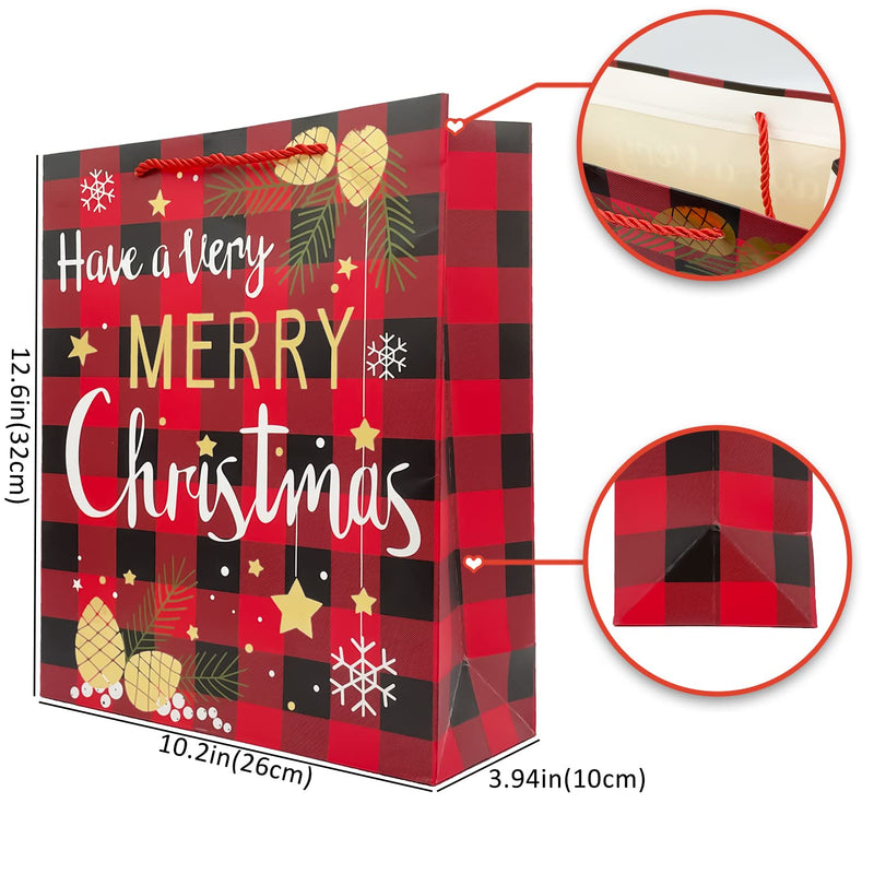 [Australia - AusPower] - 12PCS Christmas Gift Bags with Handles,Reusable Wrapping Bags Medium Size Paper Bags Shopping Bag Retail Bags for Christmas Birthday Wedding Party Favor Supplies, 10.2×12.6×3.94 inch 