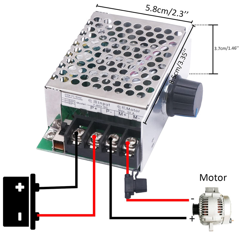 [Australia - AusPower] - TWTADE Control Motor Speed PWM 7-80V DC Max 30A 1500W Forward Reverse linear speed regulation DC12V 24V 36V 50V 30A I-K-012 