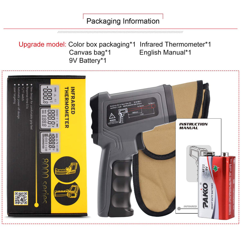 [Australia - AusPower] - Kaemeasu Digital Infrared Thermometer -58℉-1022℉ (-50℃ to 550℃) Dual Laser Multipurpose Electronic Temperature Gun Measurement Tool(12:1) Adjustable Emissivity KM-IT550 
