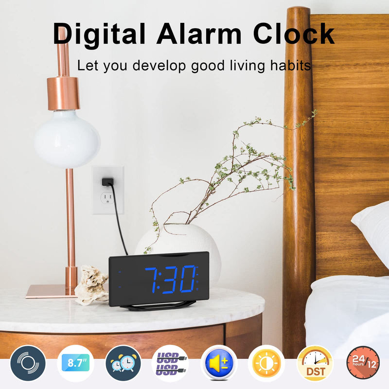 [Australia - AusPower] - Super Loud Alarm Clock for Heavy Sleepers Adults, Vibrating Alarm Clock with USB Charger, Digital Alarm Clock for Bedroom with Bed Shaker, Battery Backup Snooze Dual Alarm Dimmer, for Teens Adults Black(with Bed Shaker) 
