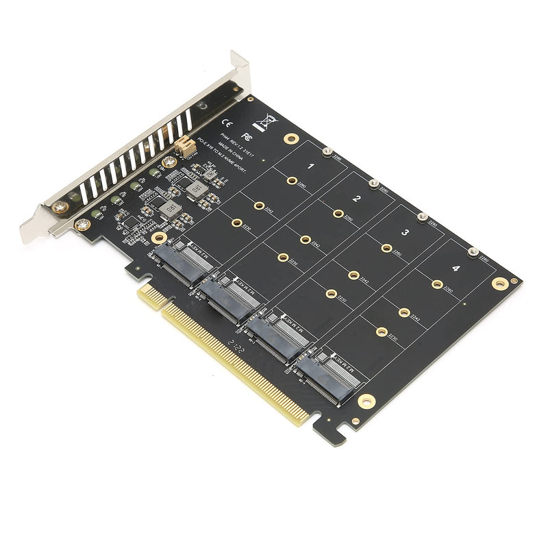 [Australia - AusPower] - Quad M.2 NVME SSD to PCI-E 4.0 X16 Adapter, High Speed 4x32Gbps Soft Raid Card with Individual LED Indicator Support 2230 2242 2260 2280 (ph44) 