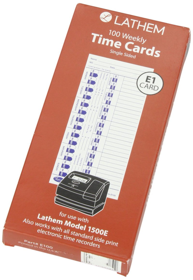 [Australia - AusPower] - Lathem Time Cards for Electronic Side-Print Time Clocks, Weekly, 1-Sided, 4" x 9", Box of 100 
