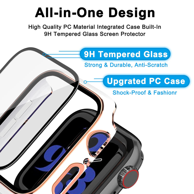 [Australia - AusPower] - 3 Pack Case with Tempered Glass Screen Protector Compatible with Apple Watch 44mm SE Series 6/5/ 4, Fvlerz Hard PC Cover All-Around Protective Bumper iWatch Accessories for Men Women White+Pink/ White+Rose Gold/ White+Sliver 