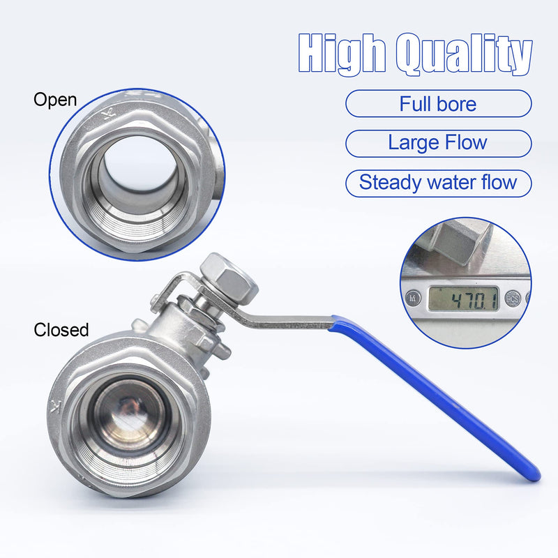 [Australia - AusPower] - 1 Inch Ball Valve, Premium 304 Stainless Steel Full Port Forged NPT Ball Valve for Water Oil and Gas with Long Handle Shut Off Switch, 1000 WOG ( 1 Piece, FNPT to FNPT ) 