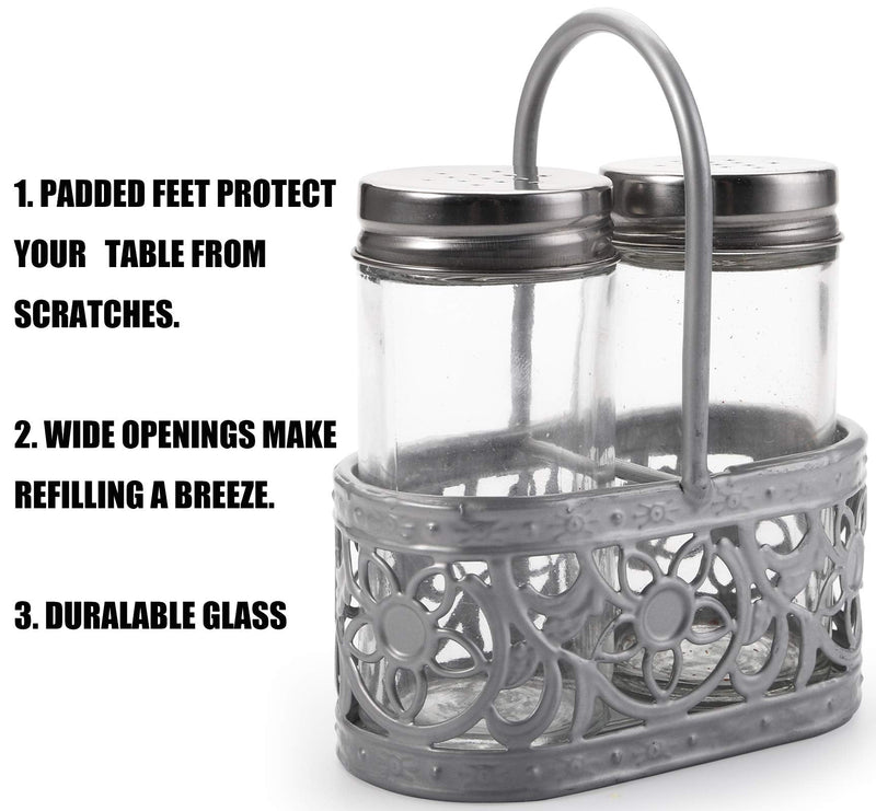 [Australia - AusPower] - Yesland Farmhouse Salt and Pepper Shakers with Caddy Set, Galvanized Metal and Glass Shakers for Rustic Vintage Restaurant, Kitchen Table, Home Weddings Decor 