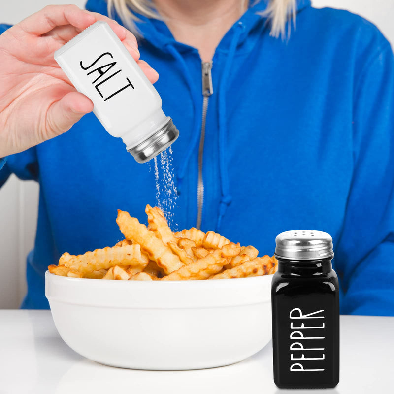 [Australia - AusPower] - 2 Pack Salt and Pepper Shakers Set, Glass Salt Shaker with Stainless Steel Lid, Modern and Cute Farmhouse Salt and Pepper Set (Black and White) black, white (medium) 