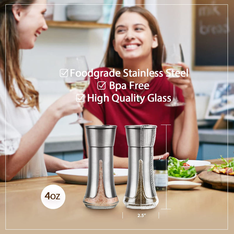 [Australia - AusPower] - Salt and Pepper Shakers Set by Aelga - Salt Shaker with Adjustable Pour Holes -Stainless Steel Salt and pepper shakers- Spice Shakers of Himalayan, Kosher and Sea Salts 