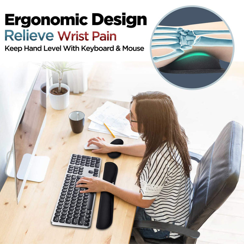 [Australia - AusPower] - Gimars Upgrade Enlarge Gel Memory Foam Set Keyboard Wrist Rest Pad, Mouse Wrist Cushion Support for Office, Computer, Laptop, Mac, Comfortable, Lightweight for Easy Typing Pain Relief, Black Black-Fiber 