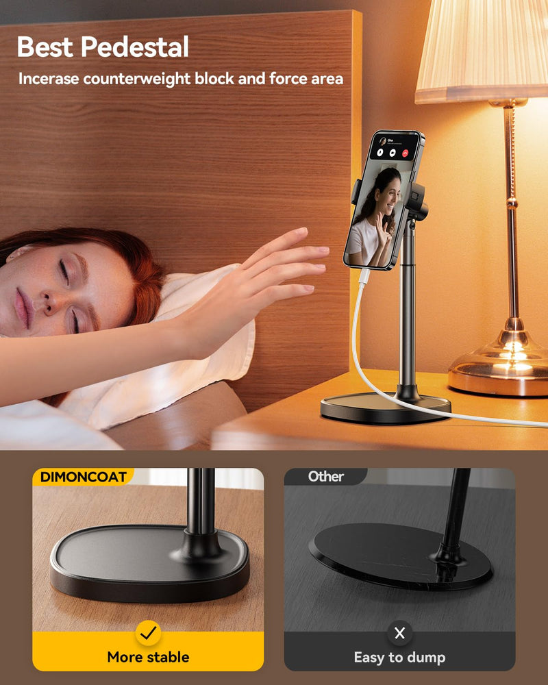 [Australia - AusPower] - DIMONCOAT Cell Phone Stand, Angle Height Adjustable Phone Stand for Desk, Cell Phone Holder, Aluminum Alloy Desk Universal Phone Stand Recording, Retractable iPhone Stand, Phone Holder Stand Office 