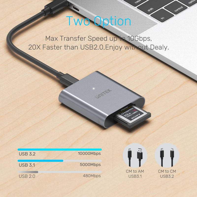 [Australia - AusPower] - CFexpress Card Reader, Unitek USB 3.2 Type C to CFexpress B, Portable Aluminum Memory Card Adapter, Support for Thunderbolt 3 Port Connection, Compatible for SanDisk Sony TOPSSD Card 