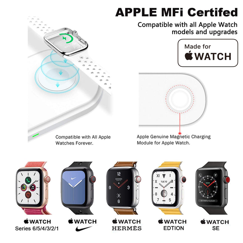 [Australia - AusPower] - MFi Certified 2-in-1 Wireless-Charger-for-Watch-iPhone Airpods 10W Fast Wireless-Charging-Mat iWatch Charger Pad Qi Wireless-iPhone-Wireless-Charger-Station Adapter Included 
