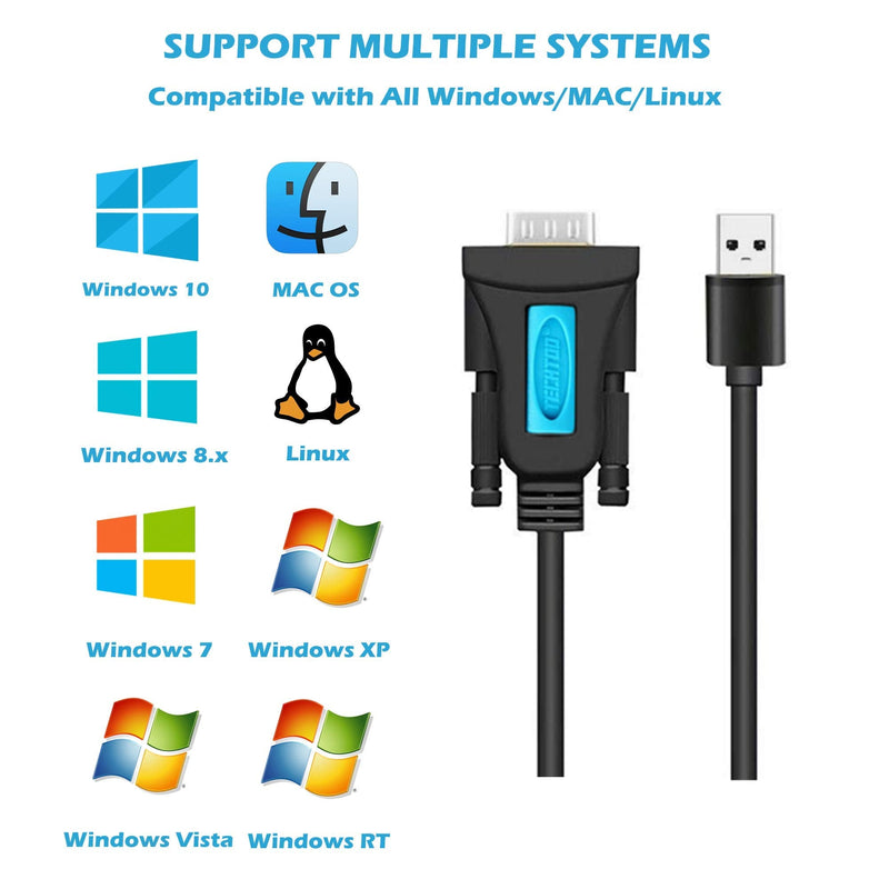 [Australia - AusPower] - TECHTOO USB 2.0 to Serial Adapter USB RS232 Cable USB Serial Cable Converter DB9 USB with Prolific Chip Gold Plated for Win10/8.1/8/7/Vista/XP/2000/Andorid/Linux/Mac OS X10.6 & Above (Prolific-3ft) Male Converter-3ft 