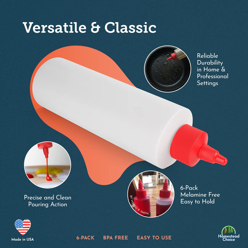 [Australia - AusPower] - 6-pack Plastic Squeeze Condiment Bottles 16-Ounce with Red Twist-Cap Set of 6 16-oz (Perfect for Syrup, Sauce, Ketchup, BBQ, Condiments, Dressing, Arts and Craft, Workshop, Storage, and More) 16oz 