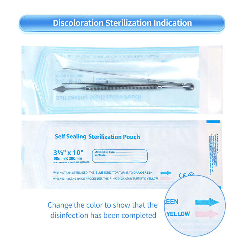 [Australia - AusPower] - Annhua Self Seal Sterilization Pouch 200 PCS Sterilizer Bags 3.5" x 10", Self Seal Pouches Bags for Dental Tools, Nail Toolkits, Makeup Brushes and Office Instruments 