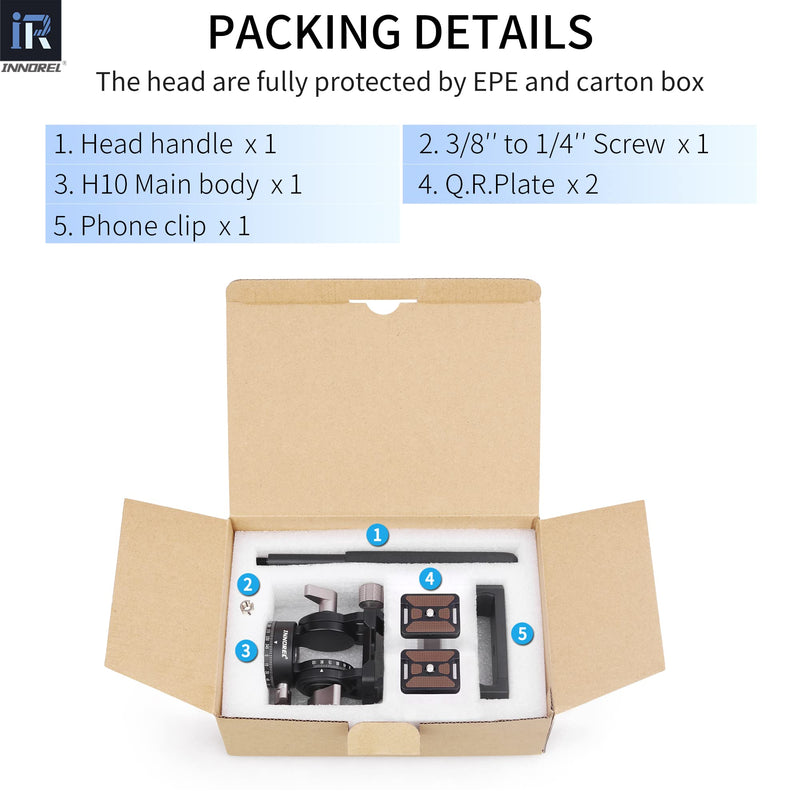 [Australia - AusPower] - INNOREL H10 Lightweight Mini Tripod Fluid Video Head 360 Panoramic CNC Hydralic Damping Video Head with Arca Swiss Q.R.Plate Phone Clip for DSLR Camera Camcorder Phone Tripod Monopod Load 8.8lb/4kg 