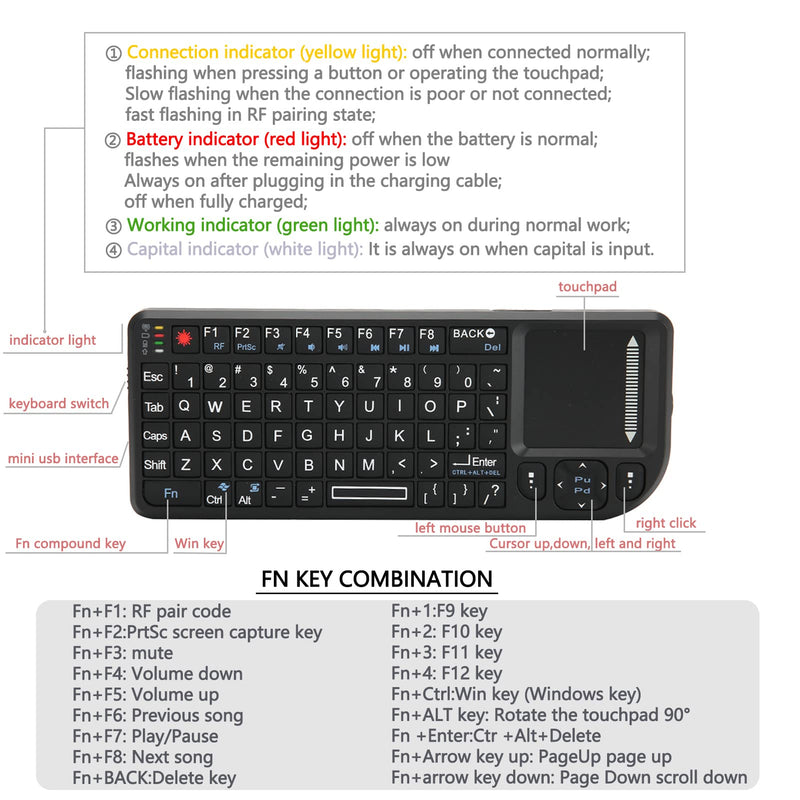 [Australia - AusPower] - Mini Wireless Keyboard,with Touchpad and QWERTY Keyboard,2.4G Multifunction Bluetooth Keyboard,Built-in Laser Pointer,Suitable for Windows 2000/XP/Vista/7/Win CE/Linux/Android/OS X 