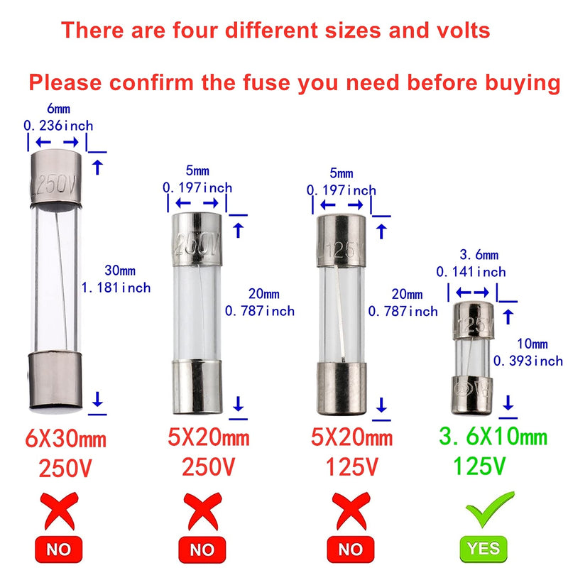 [Australia - AusPower] - BOJACK Mini Fuse 3.6x10 mm 2.5 A 2.5 amp 125 V 125 Volt 0.14x0.39 Inch F2.5AL125V Fast Blow Glass Fuses(Pack of 10 Pcs) 2.5A 