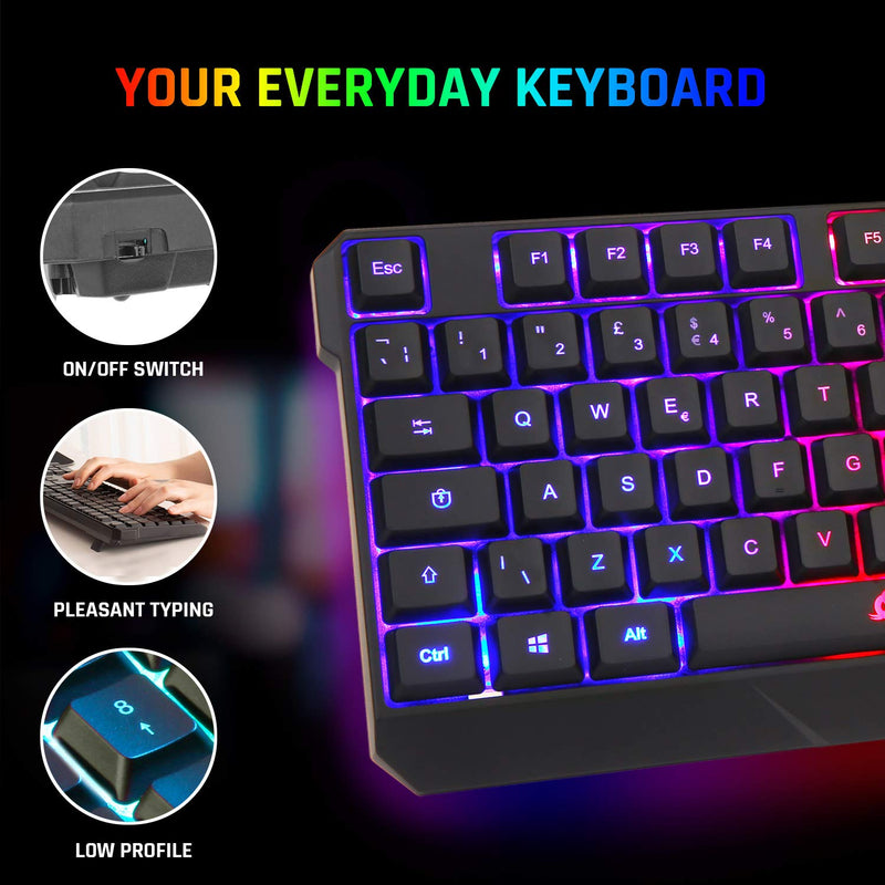 [Australia - AusPower] - KLIM Chroma Gaming Keyboard Wired USB + New 2022 Version + Durable, Ergonomic, Waterproof, Silent Keyboard + 2 ms Response Time + Backlit Keyboard for PC Mac PS4 PS5 Keyboard + Black 