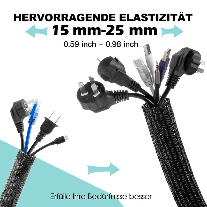 [Australia - AusPower] - AGPTEK Cable Management Sleeve Cover, 20ft - 1 inch Cord Management System for Desk PC TV Computer Projector Wires Protection and Organization, Home, Theater and Office, Black 20ft - 1'' 