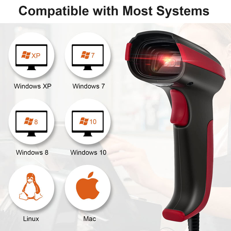 [Australia - AusPower] - Barcode Scanner Wired,JRHC 2D Bar Code Reader Automatic QR 1D Bar Code Scanner Support Windows Mac and Linux with USB Cable for Pos Mobile Payment, Convenience Supermarket, Store, Warehouse, Library 