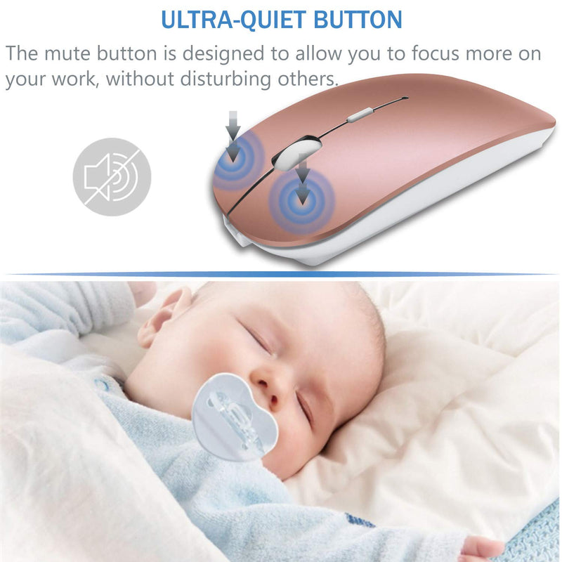 [Australia - AusPower] - Bluetooth Wireless Charger Computer Mouse for MacBook Air Mac Pro Laptop Ipad Pad PC The Laser Optical Rechargeable Mini Slim Silent Mice is Replacement Wired Widely Used Desktop Hp iMac (Rose Gold) 1.Bluetooth Mouse (Rose Gold) 