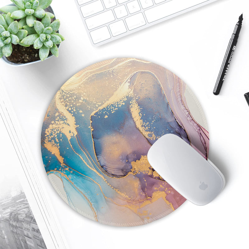 [Australia - AusPower] - ITNRSIIET [20% Larger] Mouse Pad with Stitched Edge Premium-Textured Mouse Mat Waterproof Non-Slip Rubber Base Round Mousepad for Laptop PC Office 8.7×8.7×0.12 inches, Abstract Marble Texture 
