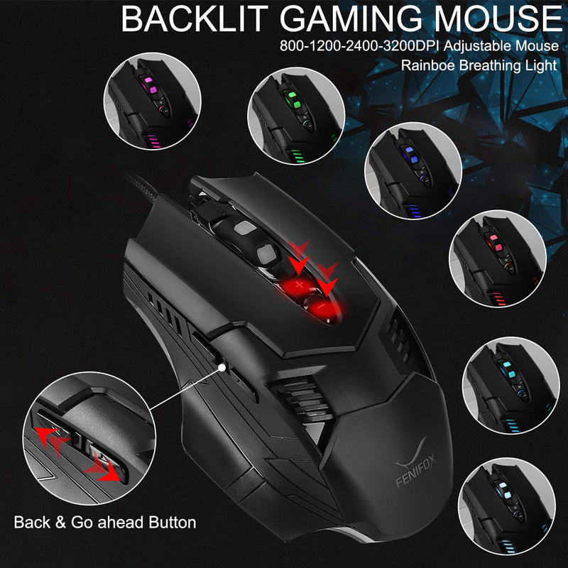 [Australia - AusPower] - Gaming Mouse Wired Programmable 7 Buttons Mice Ergonomic Backlit Breathing Light Mouse with Side Buttons for PC Computer Windows Laptop Gamers 