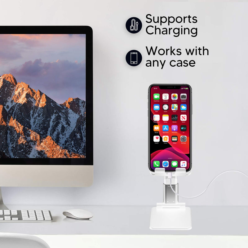 [Australia - AusPower] - TALK WORKS Cell Phone Stand Holder for Desktop Office Accessories & Home - Adjustable, Flexible, Foldable, Portable, Non Slip Smartphone Tabletop Dock for Desk, Bedroom, Kitchen - White 