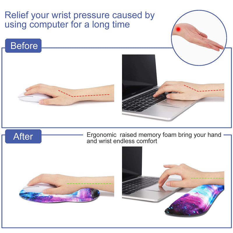 [Australia - AusPower] - Mouse Pad Keyboard Wrist Rest, Gel Non Slip Rubber Wrist Support Rest Mouse Pad for Home Office, Computer, Laptop, Typist, Gamer, Soft Cushion Mousepad with Memory Foam Ergonomic -Nebula Galaxy Nebula Galaxy 
