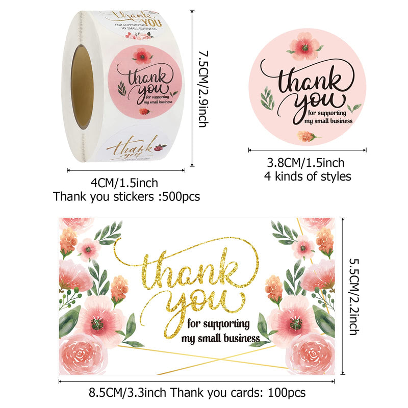[Australia - AusPower] - 600 Pieces Floral Thank You Cards and Stickers Set Pink Gold Thank You for Supporting My Small Business Cards Custom Business Cards for Online Retail Shop Package Inserts 