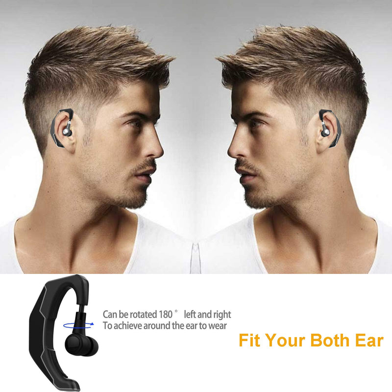 [Australia - AusPower] - Business Earpiece Wireless Headset Stereo Earphone Business Sports Headset 180° Rotating Headphone Handsfree Call Music Earphone Noise Cancelling Earbud Compatible with Android iOS Cell Phone Grey Black With Grey 