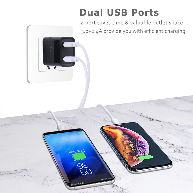 [Australia - AusPower] - Quick Charger 3.0, Pofesun 2Pack 30W Fast 3.0 USB Wall Charger Adapter Dual Port Adaptive Fast Charging Block Compatible for Samsung Galaxy S10 S9 S8 Plus S7 Edge Note 8 9 10,iPhone,Pad- Black,Black 