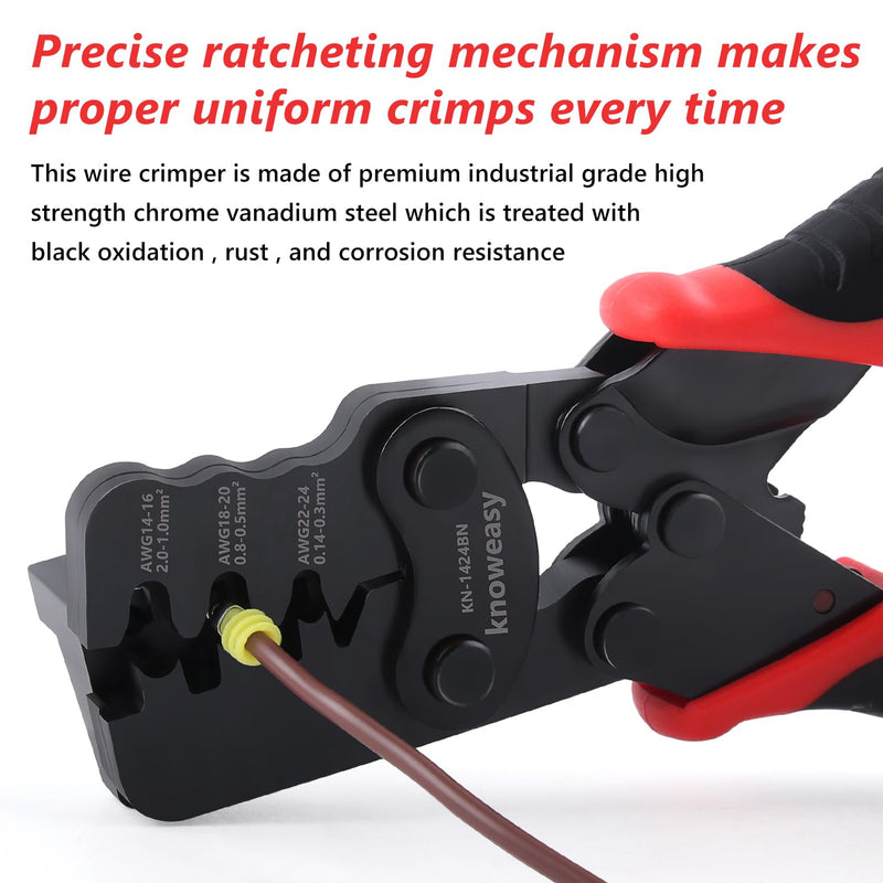 [Australia - AusPower] - Knoweasy Weather Pack Crimp Tool and Molex Crimper Compatible with Deutsch DT Series Stamped or Formed Contact,Molex, Delphi, Amp, Tyco, Harley, PC, Automotive - AWG 24-14 