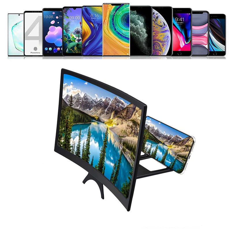 [Australia - AusPower] - Phone Screen Magnifier, 12" Curved Anti-Blue Light Lens, Foldable Phone Screen Enlarger, 3D HD Cell Phone Screen Amplifier for Video,TV, Games, Compatible All Smartphones Black-3 