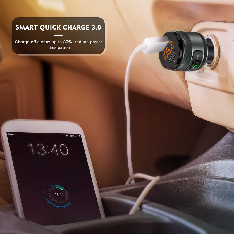 [Australia - AusPower] - Bluetooth 5.0 FM Transmitter for Car, 3.0 Wireless Bluetooth FM Radio Adapter Music Player FM Transmitter/Car Kit with Hands-Free Calling and 2 USB Ports Charger Support USB Drive 