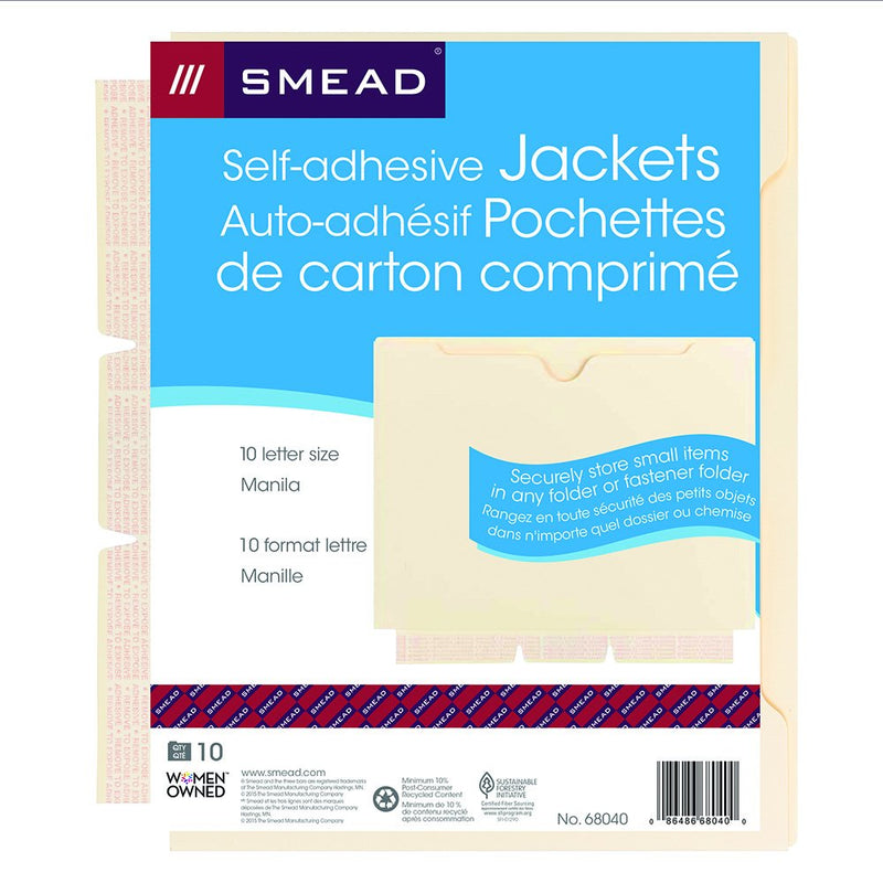 [Australia - AusPower] - Smead Self-Adhesive File Jacket, Letter Size, Manila, 10 Per Pack (68040) 