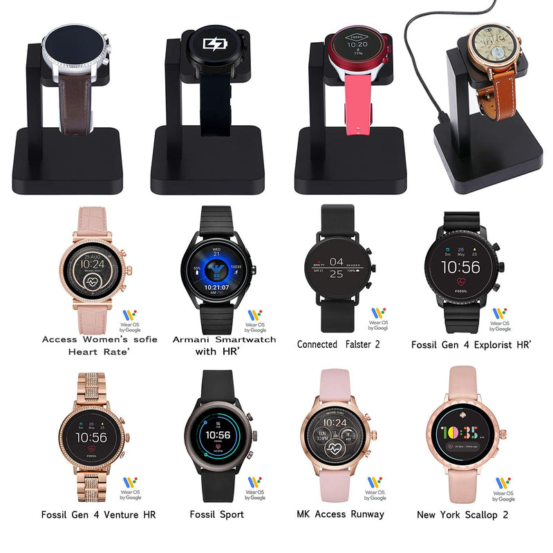[Australia - AusPower] - Watch Charger for Fossil Gen 6,Gen 5/5e,Gen 4,Charging Stand for Fossil/MK/Skagen/Emporio Armani HeartRate Smartwatch,Black Black 