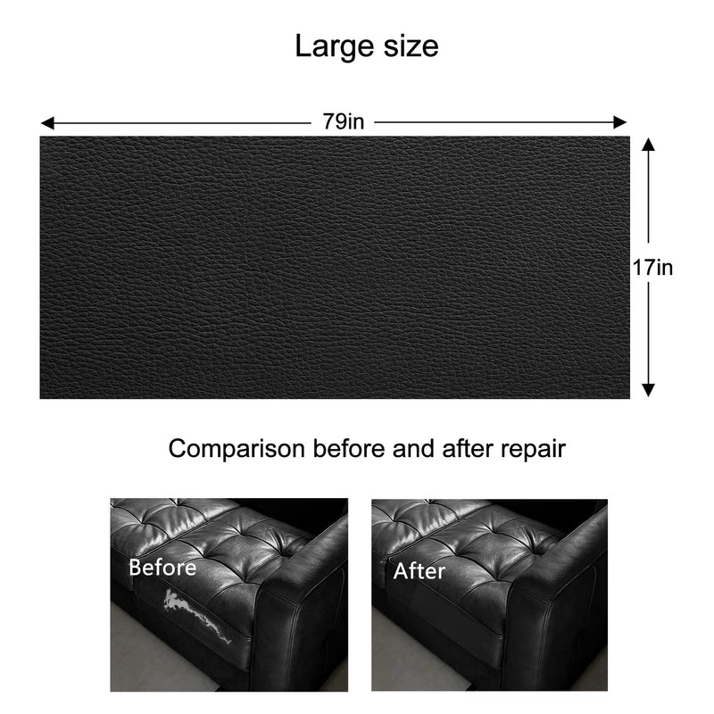 [Australia - AusPower] - Large Leather Repair Patch,79x17in Self Adhesive Leather Fabric,Leather Patches for Furniture Tape Sticker for Sofa Car Seats Furniture Handbags Jackets Fix Tear(Black) Black 