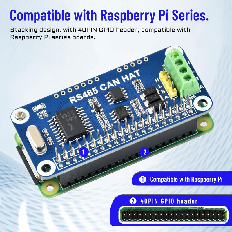 [Australia - AusPower] - RS485 CAN Expansion Board for Raspberry Pi 4B 3B+ 3B 2B Zero W 0 WH Pico 400, Onboard CAN Controller MCP2515 via SPI Interface RS485 Panel for PI 4 3 2 1 Model B A+ B+ CM4, Long-Distance Communication 