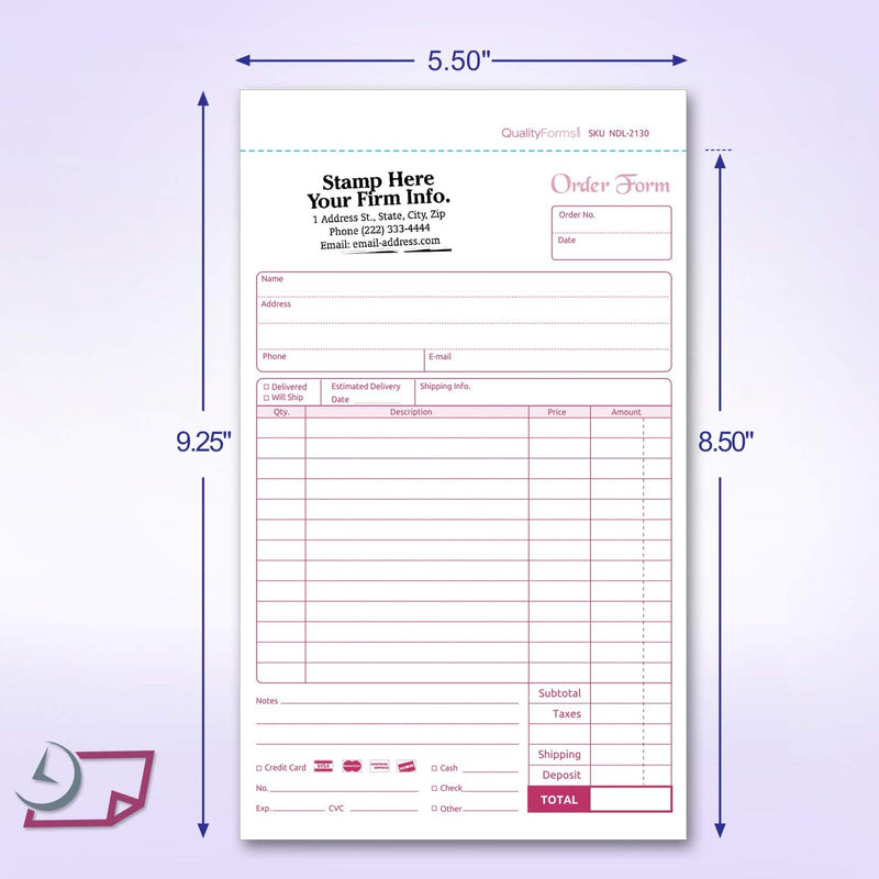 [Australia - AusPower] - NCR Carbonless Order Forms, Bound Wraparound Cover, 50 Sets per Book. (5-1/2 x 8-1/2" - 2 Part) 5-1/2 x 8-1/2" - 2 Part 