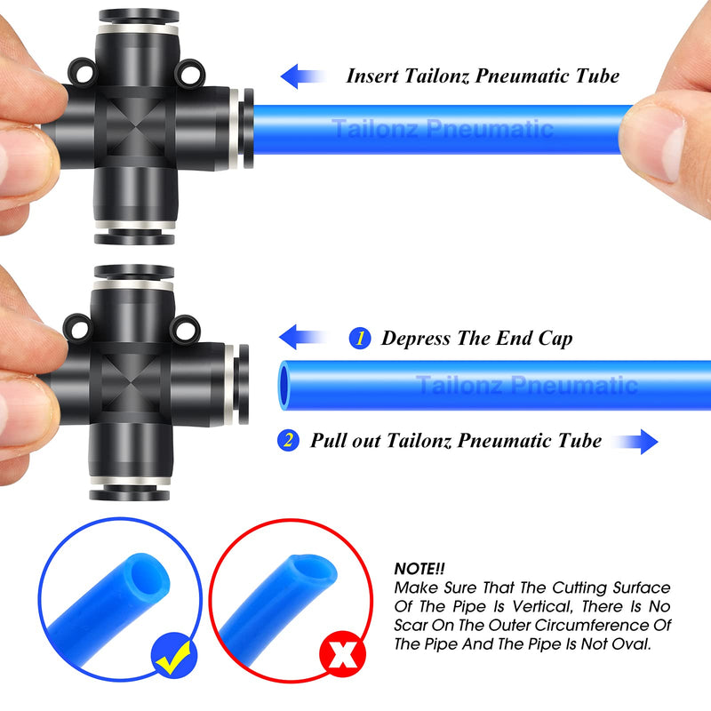 [Australia - AusPower] - TAILONZ PNEUMATIC 4 Way 3/8 Inch OD Straight Push Fittings Plastic Quick Release Connectors Air Line Fittings PZA-3/8 (Pack of 5) 3/8''OD 