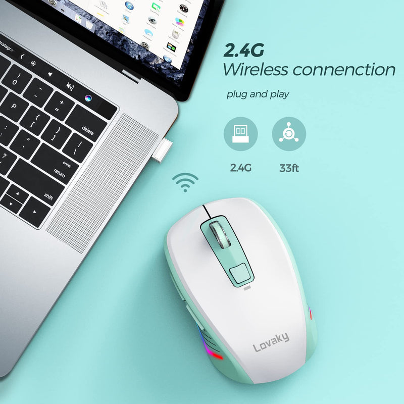 [Australia - AusPower] - Rechargeable LED Wireless Mouse- Lovaky 2.4G USB Mouse for Laptop, Silent Ergonomic Cordless Computer Mice for PC, Computer, Laptop, ChromeBook,Tablet 