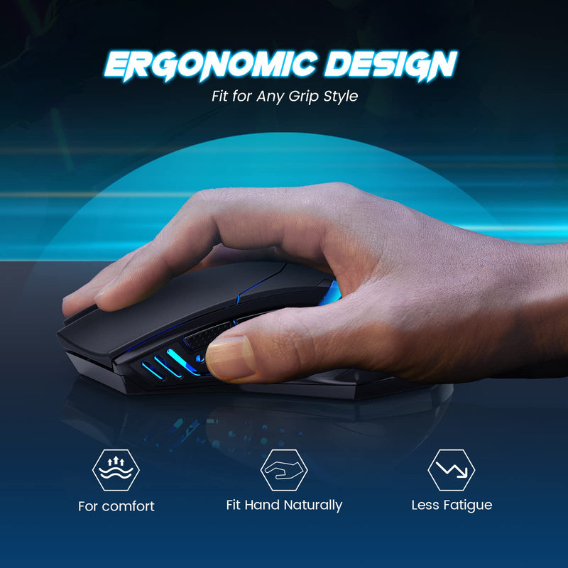 [Australia - AusPower] - Wireless Gaming Mouse- USB Cordless PC Computer Mice with LED Blue Backlit, Ergonomic Silent Gamer Laptop Mouse with 7 Silent Click Buttons, 5 Adjustable DPI Plug & Play for PC, Windows, Mac 