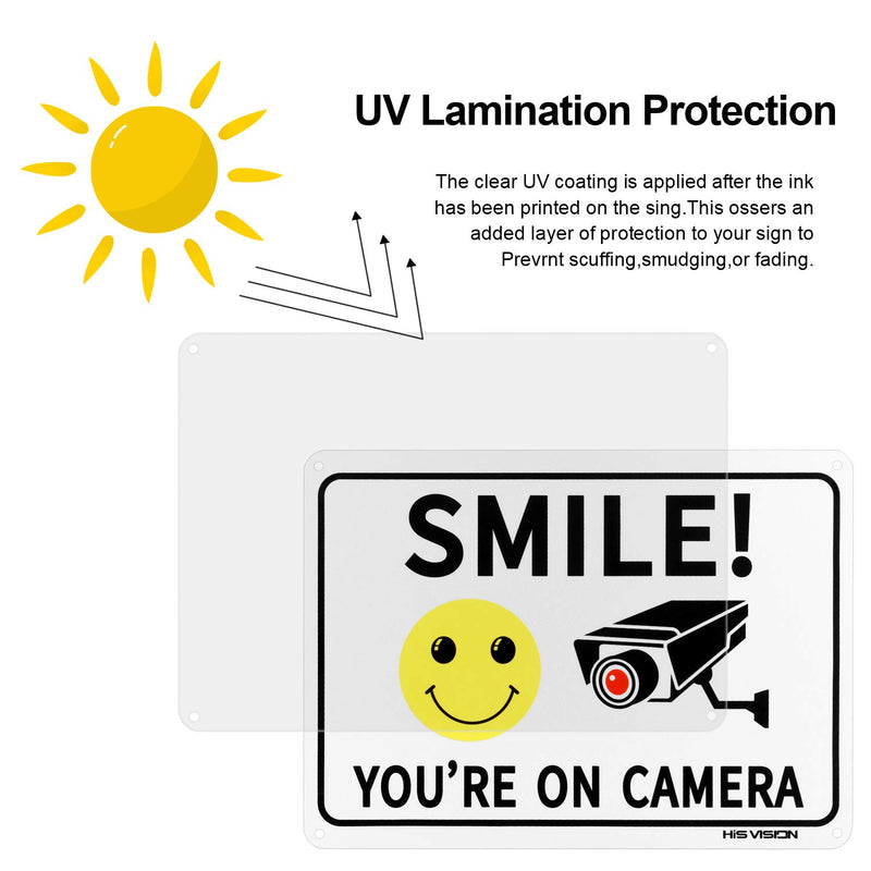 [Australia - AusPower] - HISVISION 2 Pack Smile You're on Camera, Video Surveillance Sign, 10"x7" Rust Free Aluminum Metal Warning Sign UVresistance, Waterproof, Easy to Install for Home House and Business 10X7in-2Pack 