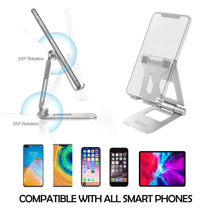[Australia - AusPower] - Adjustable Cell Phone Stand - Aoviho Desktop Phone Holder - Portable Aluminum Phone Dock Cradle for iPhone 13 12 Pro 11 8 7 6 X XR XS Max 6S 5 SE Huawei (Silver) Silver 